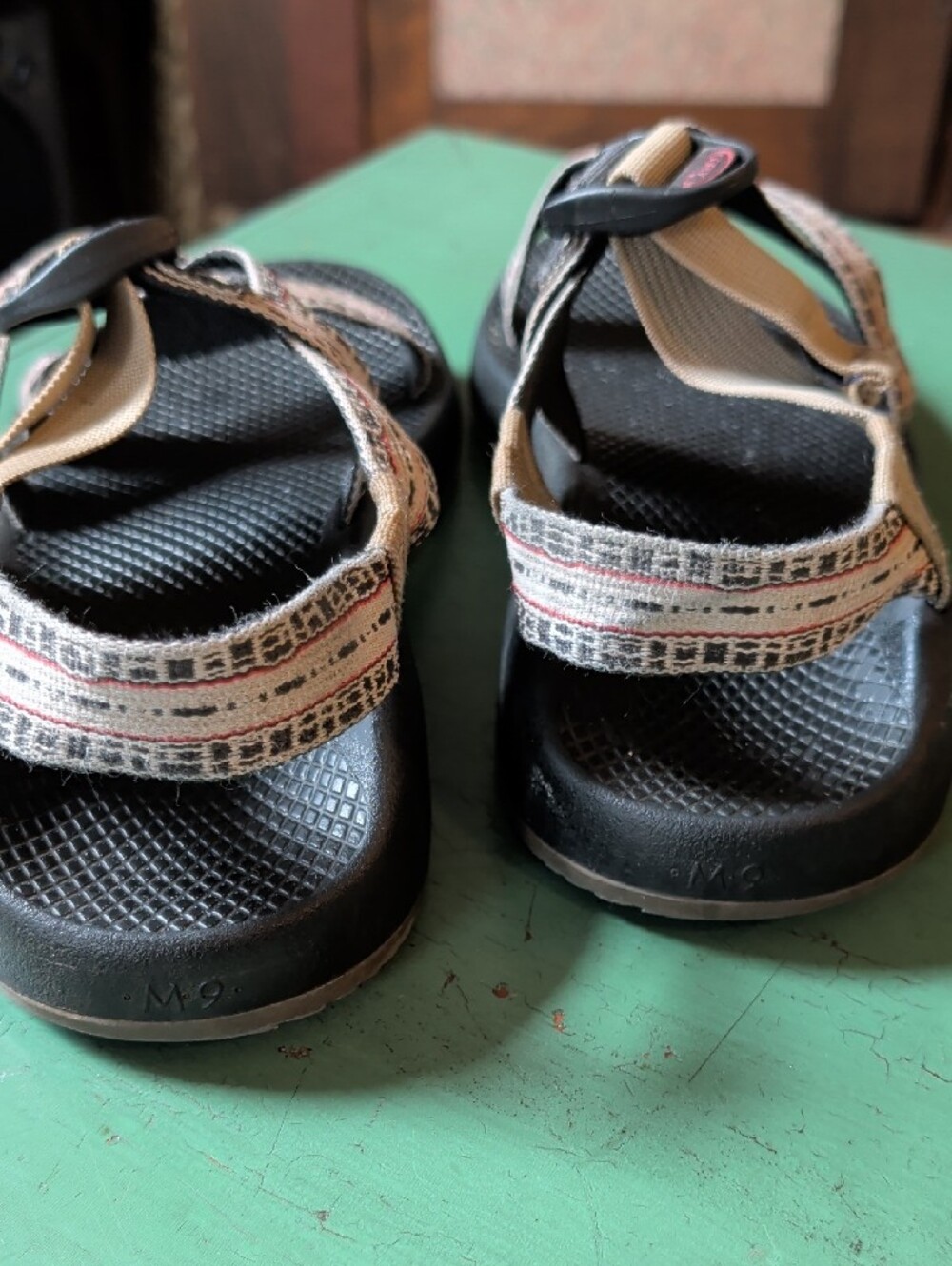 Chacos Beige Patterned Strap Sandals with Black Footbed - Picture 6 of 9
